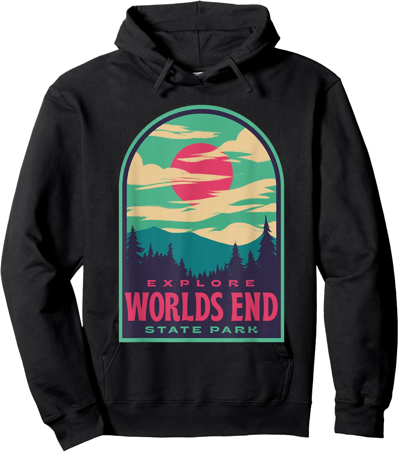 Worlds End State Park Retro Sunset Hoodie - Hoodie | Black