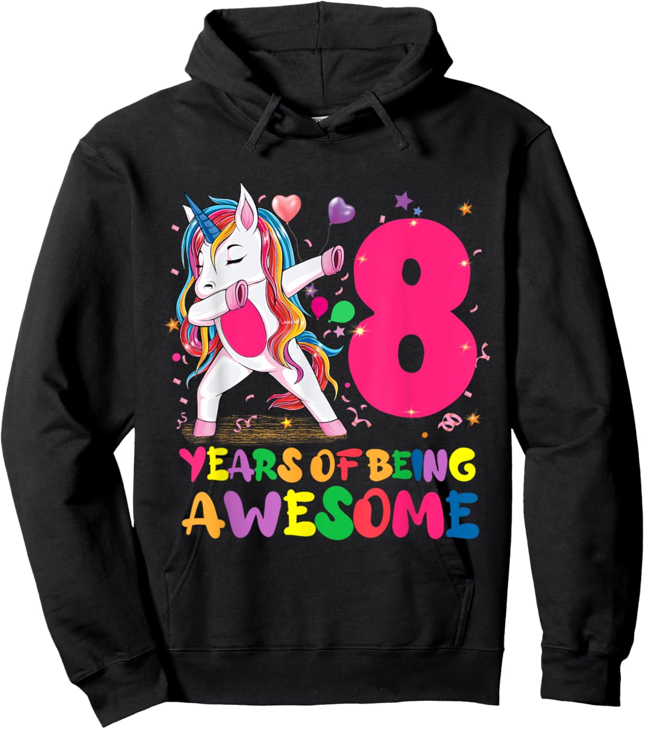 8 Years Old Unicorn Flossing 8th Birthday Unicorn Girl Party Hoodie - Hoodie | Black