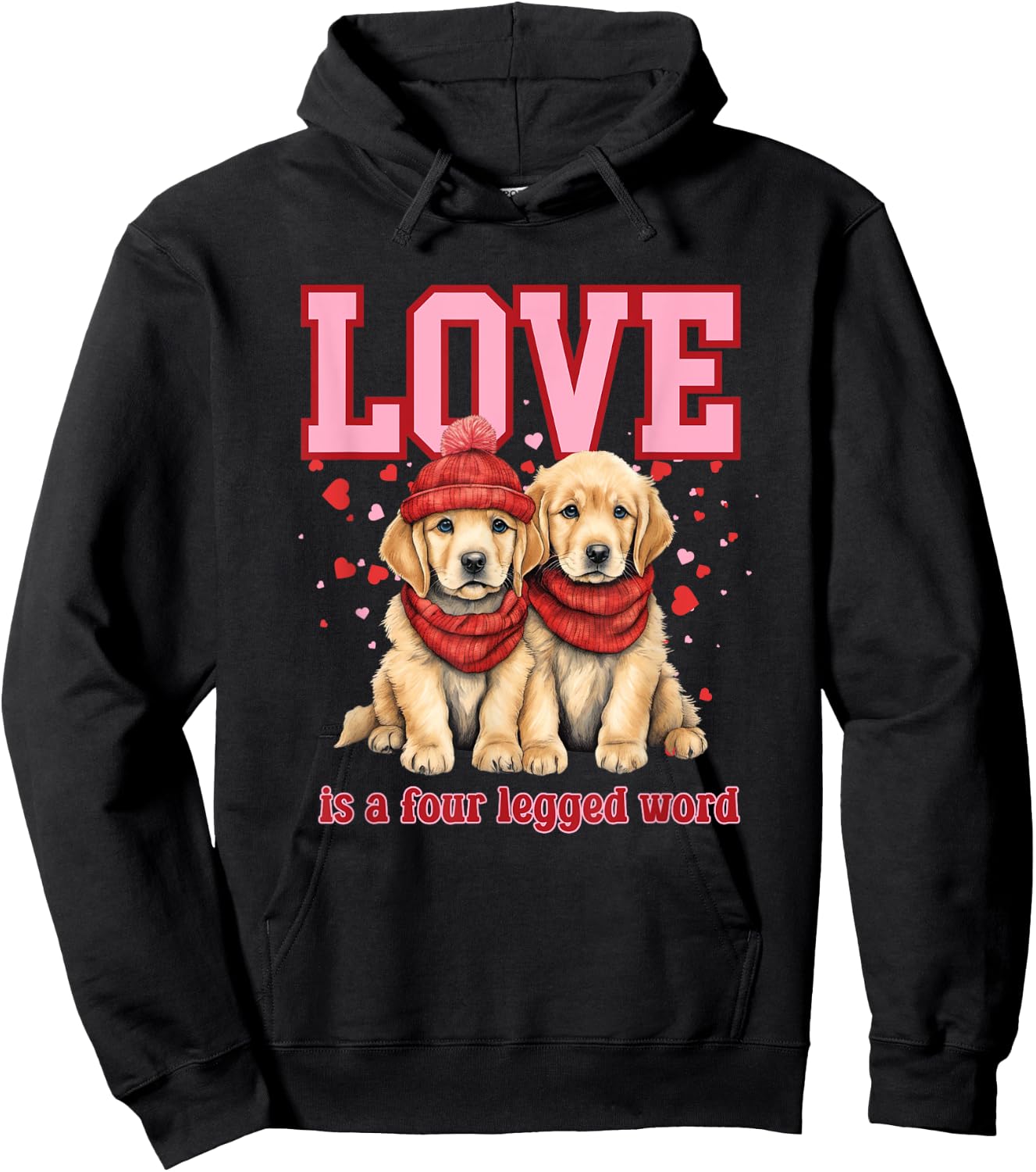 Everystepcounts4us Golden Retriever Love Valentine -Adults Black Small Classic Fit Short Sleeve Valentine's Day Golden Retriever Hoodie - Hoodie | Black