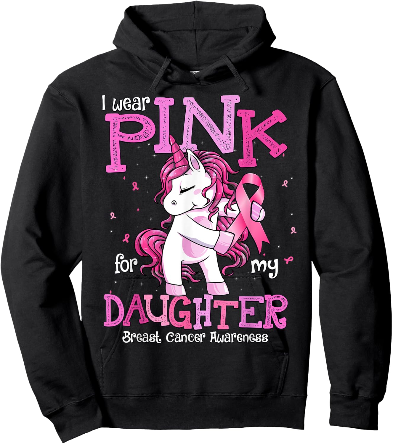 I Wear Pink For My Daughter Shirt Breast Cancer Awareness Hoodie - Hoodie | Black