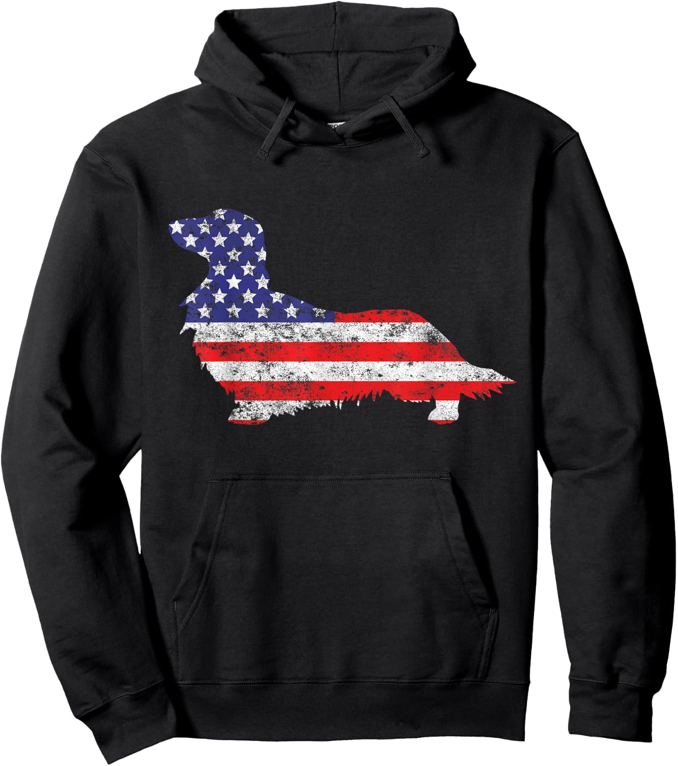 Dachshund Doxie Dog 4th of July USA American Flag Patriotic Hoodie - Hoodie | Black