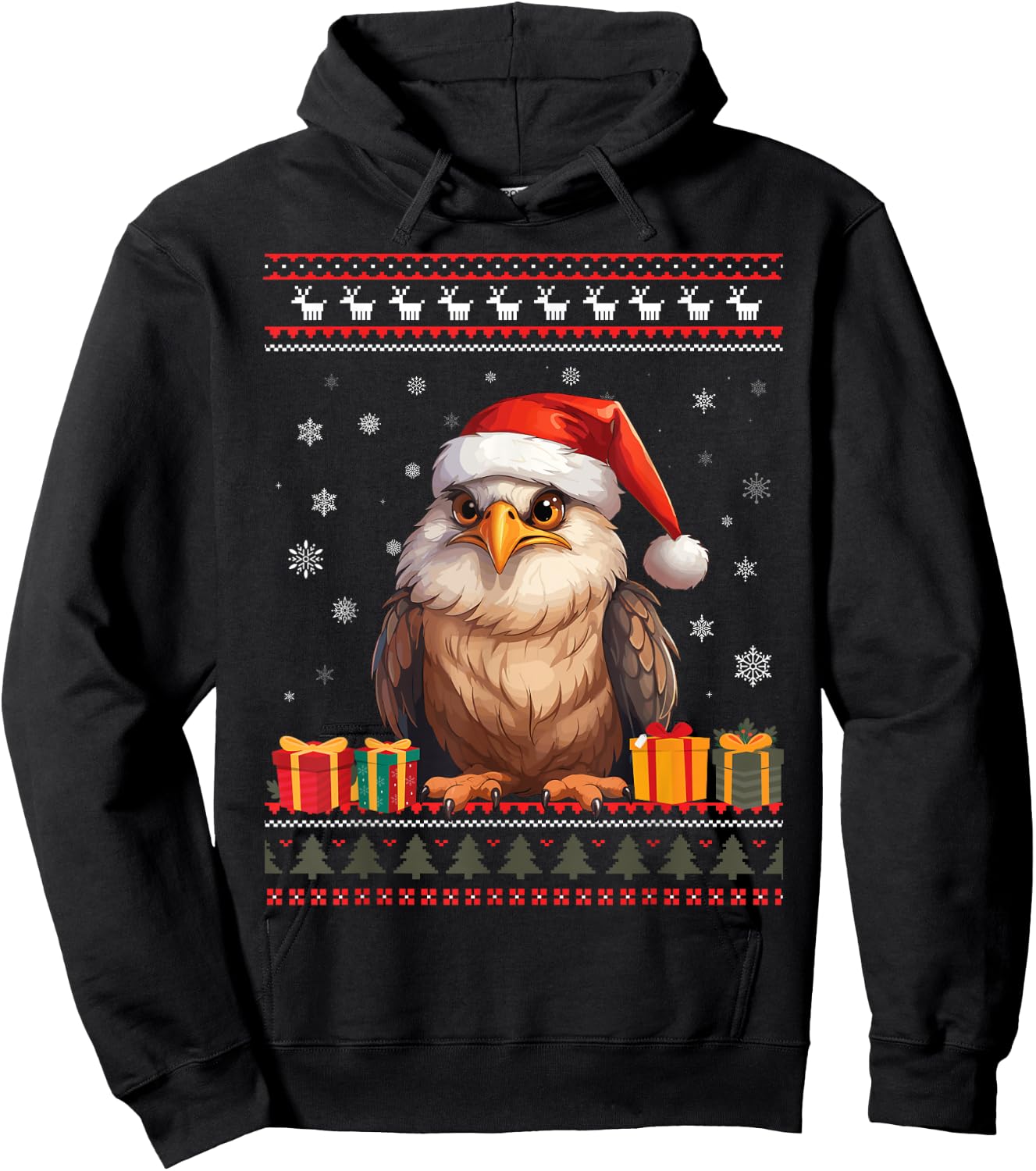 Christmas Eagle Santa Hat Ugly Christmas Sweater Hoodie - Hoodie | Black