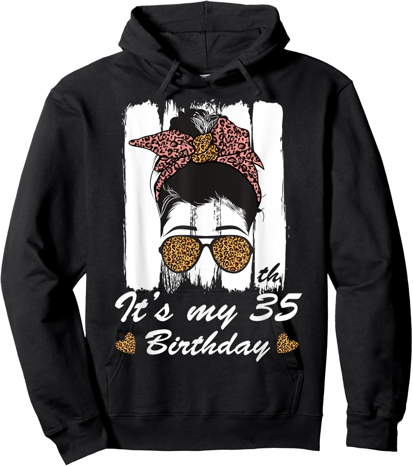 35 Year Old Birthday Messy Bun Leopard It's My 35th B-Day Hoodie - Hoodie | Black