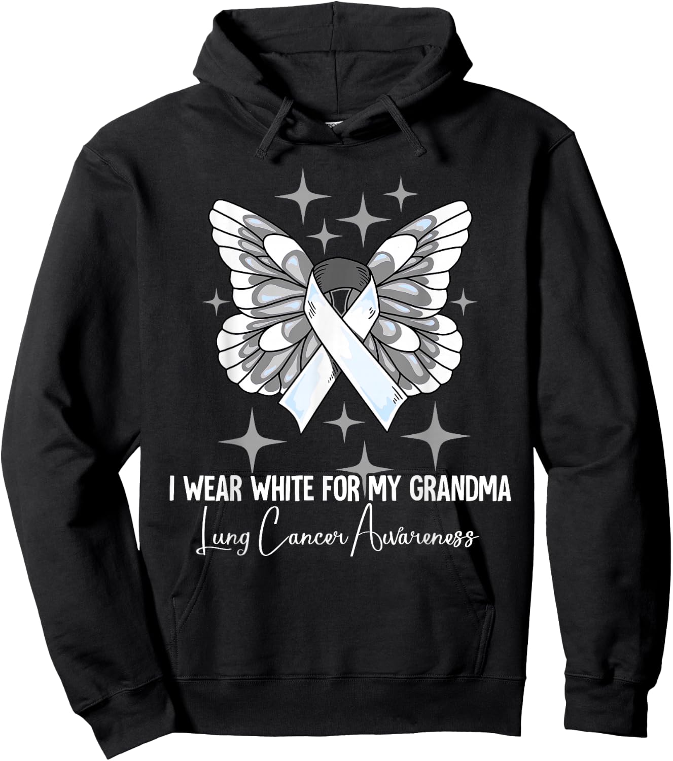 I Wear White For My Grandma Lung Cancer Awareness Hoodie - Hoodie | Black