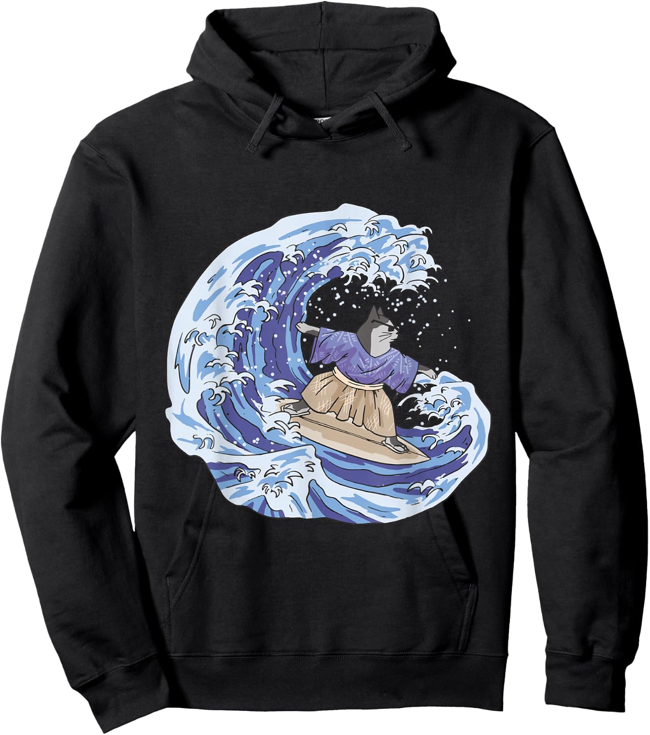 Surfing Japan Samurai Cat Vintage Surf Board Hoodie - Hoodie | Black