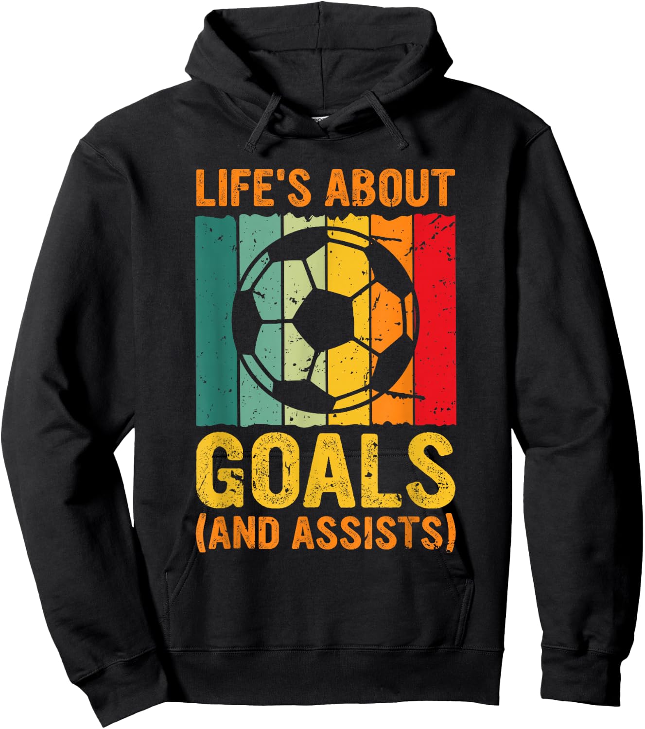 Vintage Retro Life's About Goals and Assists Funny Soccer Hoodie - Hoodie | Black