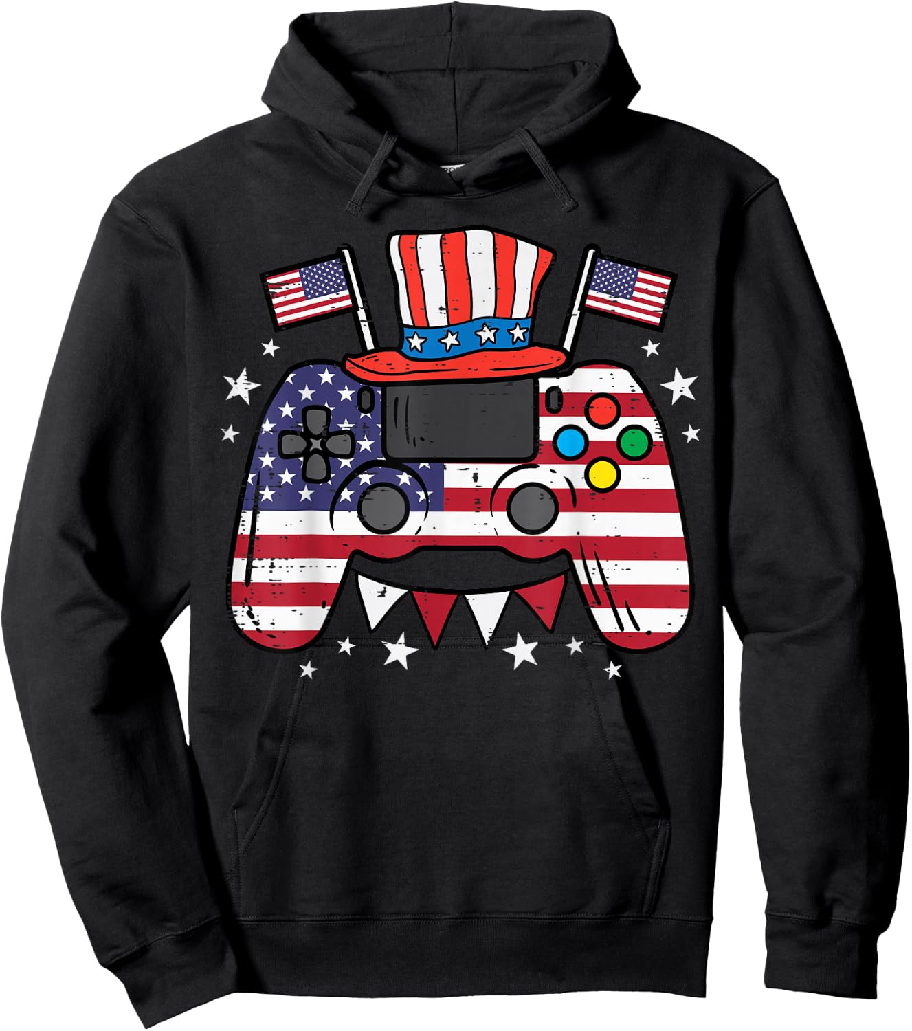 4th of July Video Gamer US Flag Gaming Patriot Boys Kids Men Hoodie - Hoodie | Black