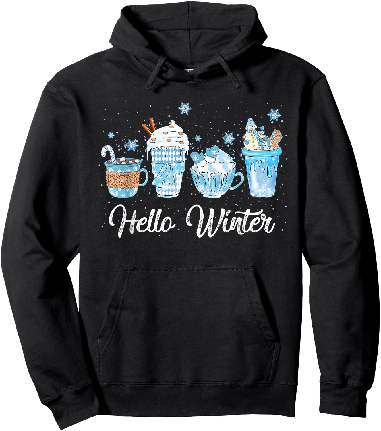 Hello Winter Sweet Cozy Coffee Lovers Snowman Christmas Hoodie - Hoodie | Black