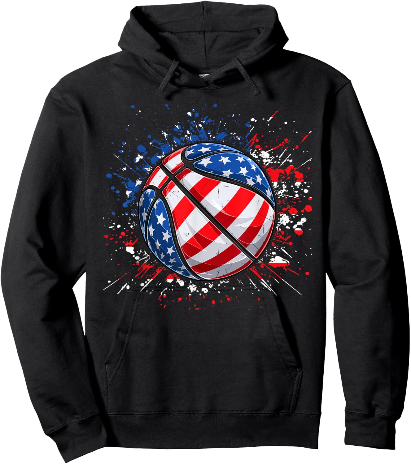 Basketball American Flag 4th Of July Men Boys Basketball Hoodie - Hoodie | Black