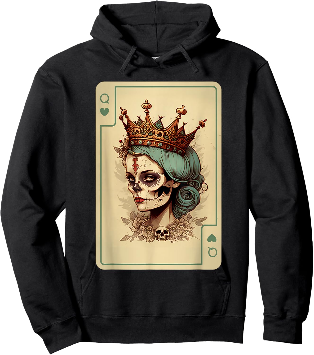 Queen of Hearts Gothic Poker Card Game Halloween Creepy Hoodie - Hoodie | Black