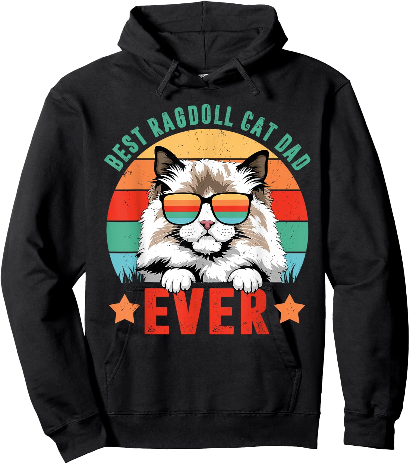 Retro Vintage Best Ragdoll Cat Ever Daddy Fathers Day Hoodie - Hoodie | Black