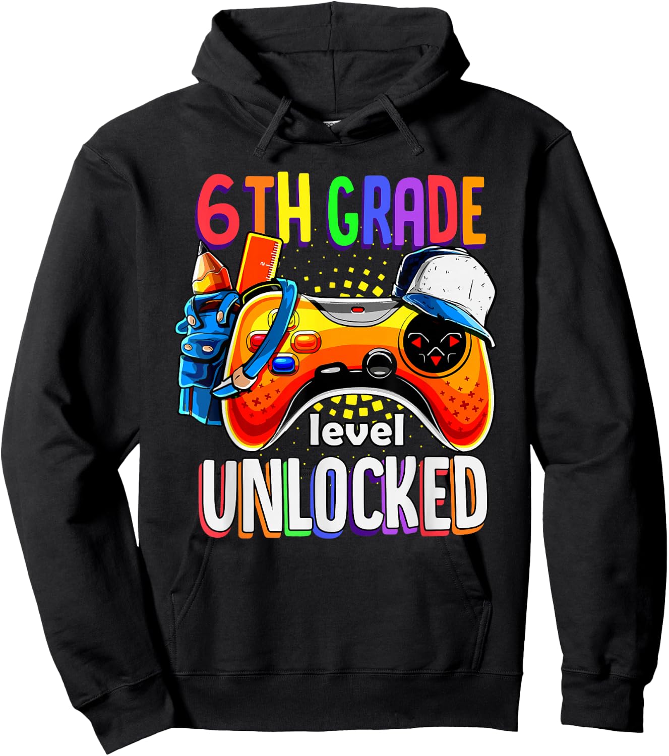 Gamer Back To School Gamepad Sixth 6th Grade Level Unlocked Hoodie - Hoodie | Black