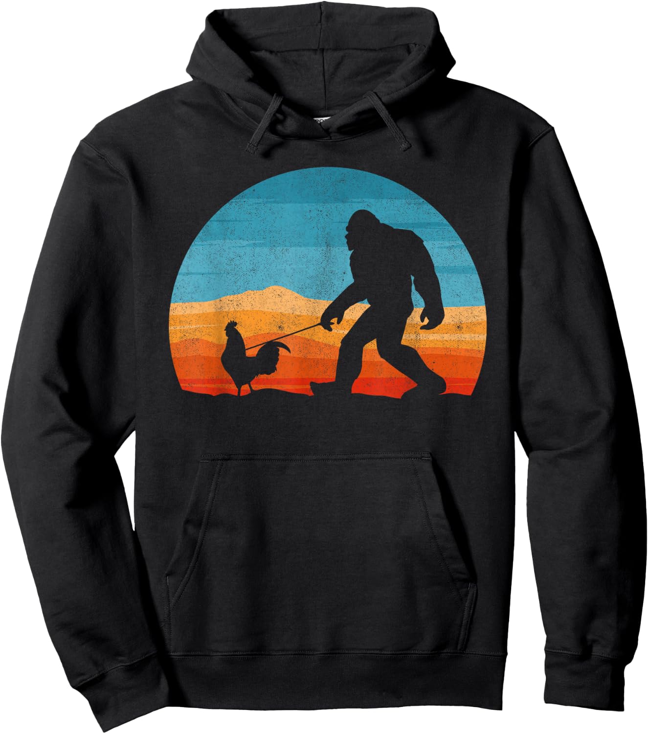 Bigfoot Walking Rooster Sasquatch Chicken Lover Hoodie - Hoodie | Black