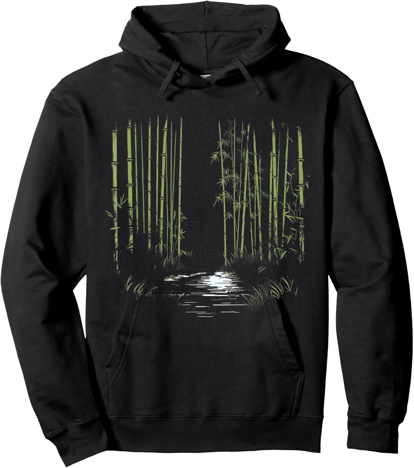 Minimalist Asian Bamboo Forest Line Art Nature Hoodie - Hoodie | Black