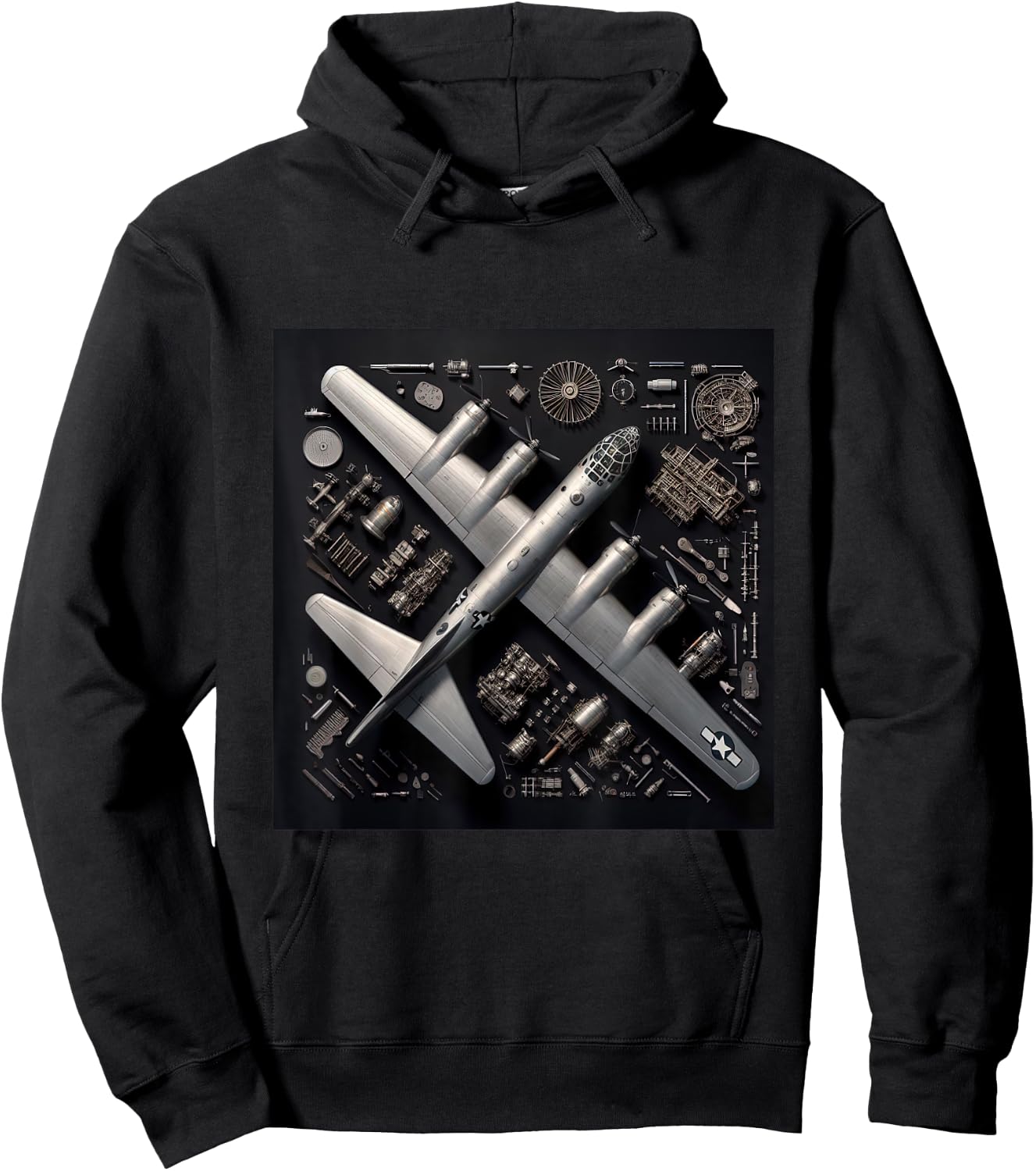 WW2 Warplane B-29 Superfortress Assembly Parts Blueprint Hoodie - Hoodie | Black