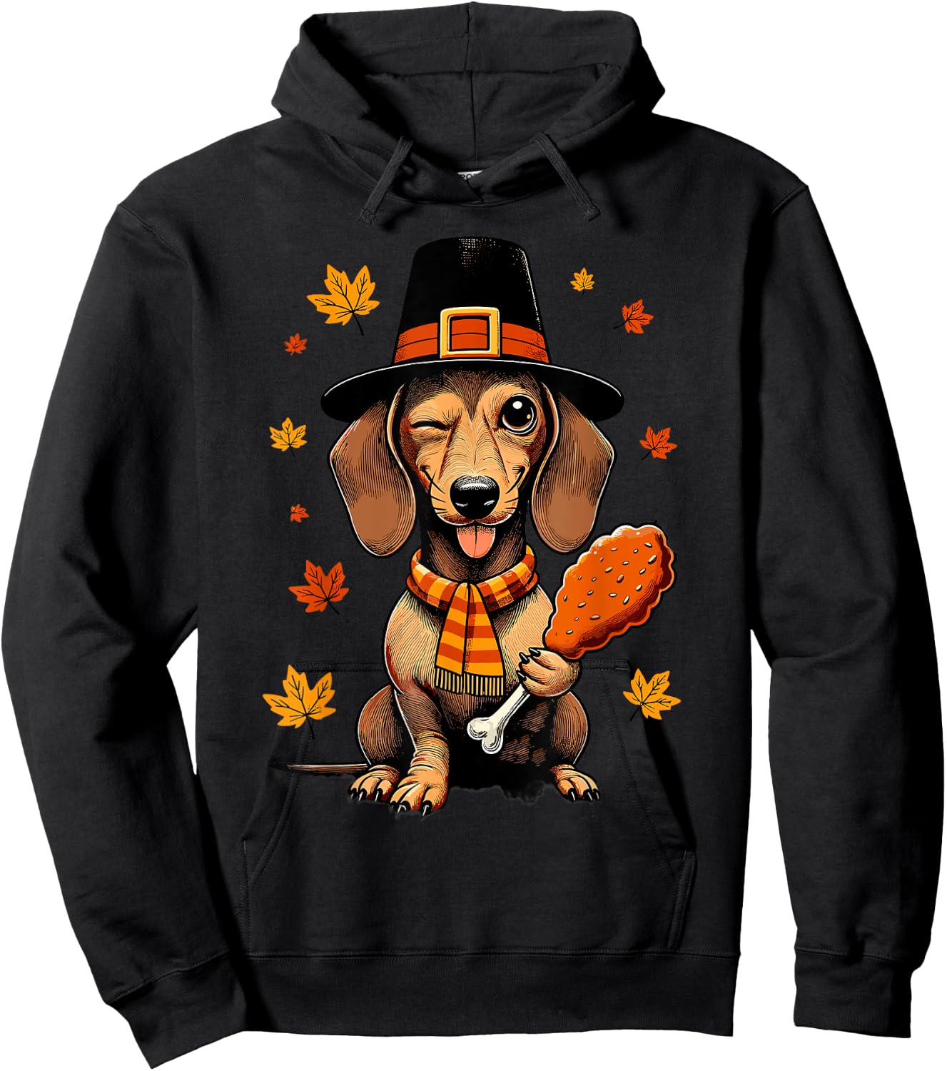 Dachshund Pilgrim Happy Thanksgiving Dog Men Women Girl Boy Hoodie - Hoodie | Black