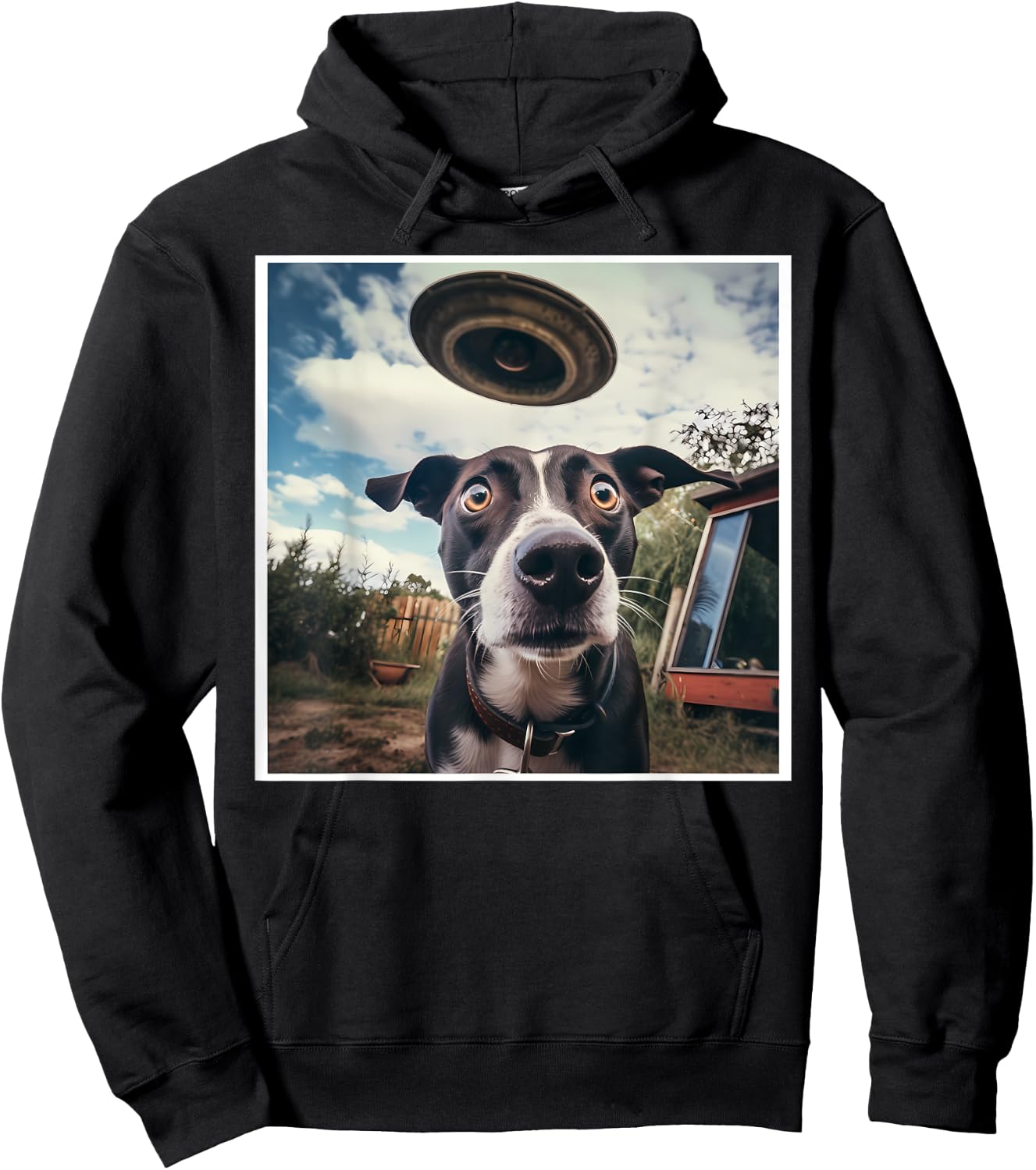 Dog Selfie with UFOs Alien Extraterrestrial UFO Believer Hoodie - Hoodie | Black