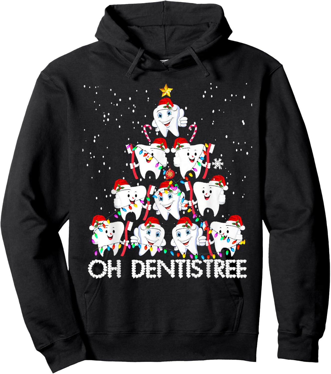 Oh Dentistree Toothbrush Teeth Xmas Lights Tree Christmas Hoodie - Hoodie | Black