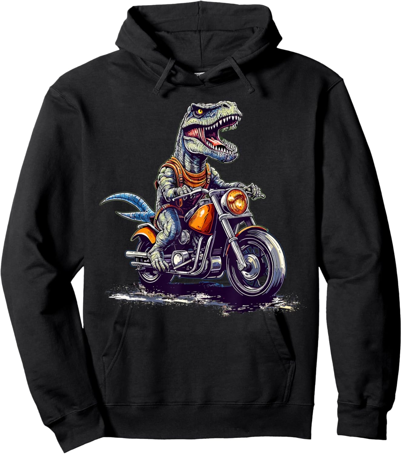 T Rex Riding Motor Bike Funny Dinosaur On Motorcycle Hoodie - Hoodie | Black