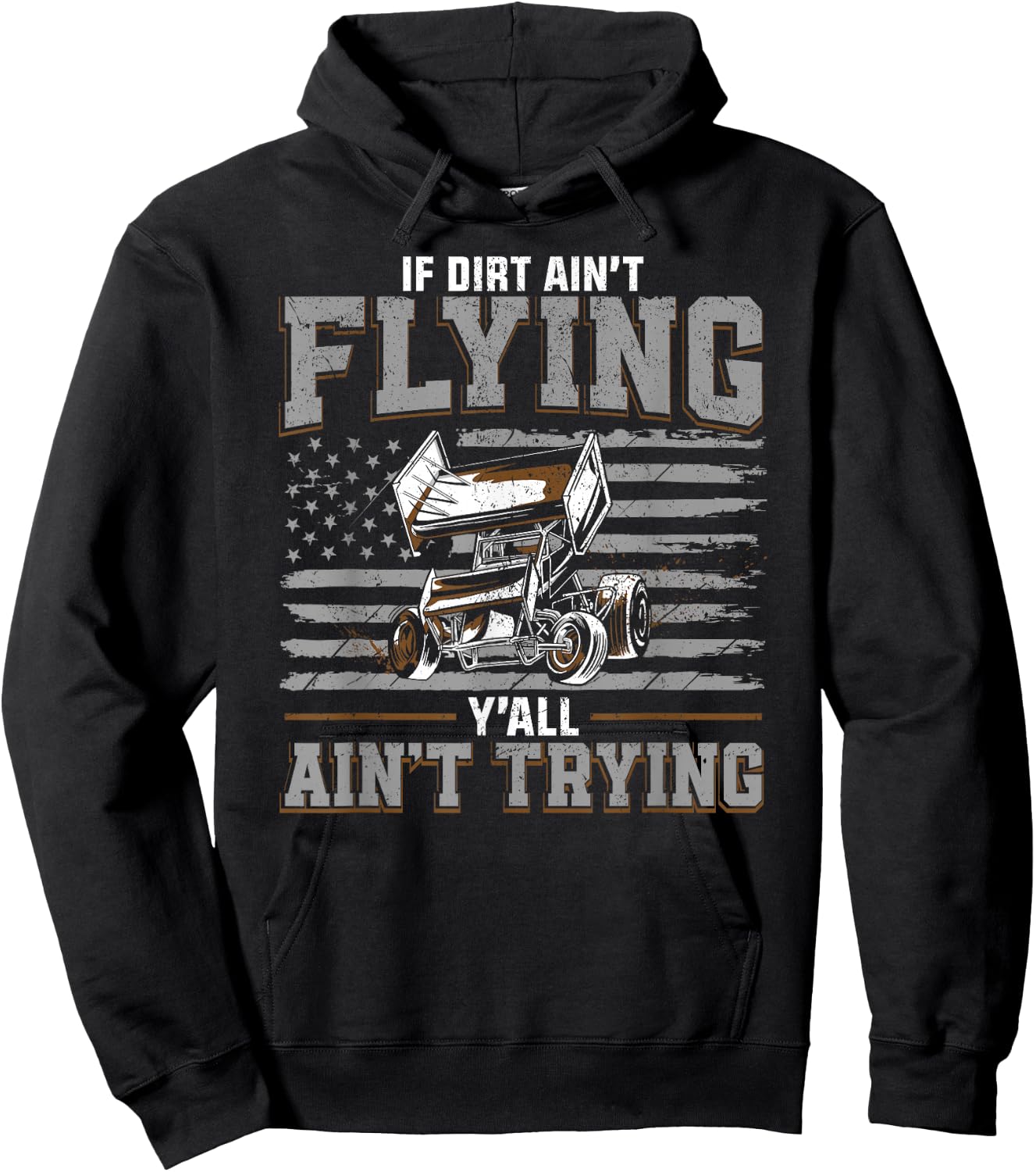 Dirt Track Racing Race Sprint Car Vintage Usa American Flag Hoodie - Hoodie | Black