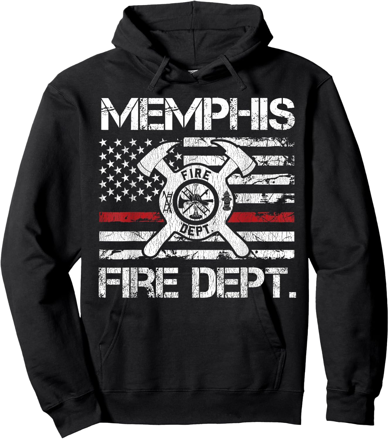 Memphis Tennessee Fire Department Thin Red Line Fireman Hoodie - Hoodie | Black