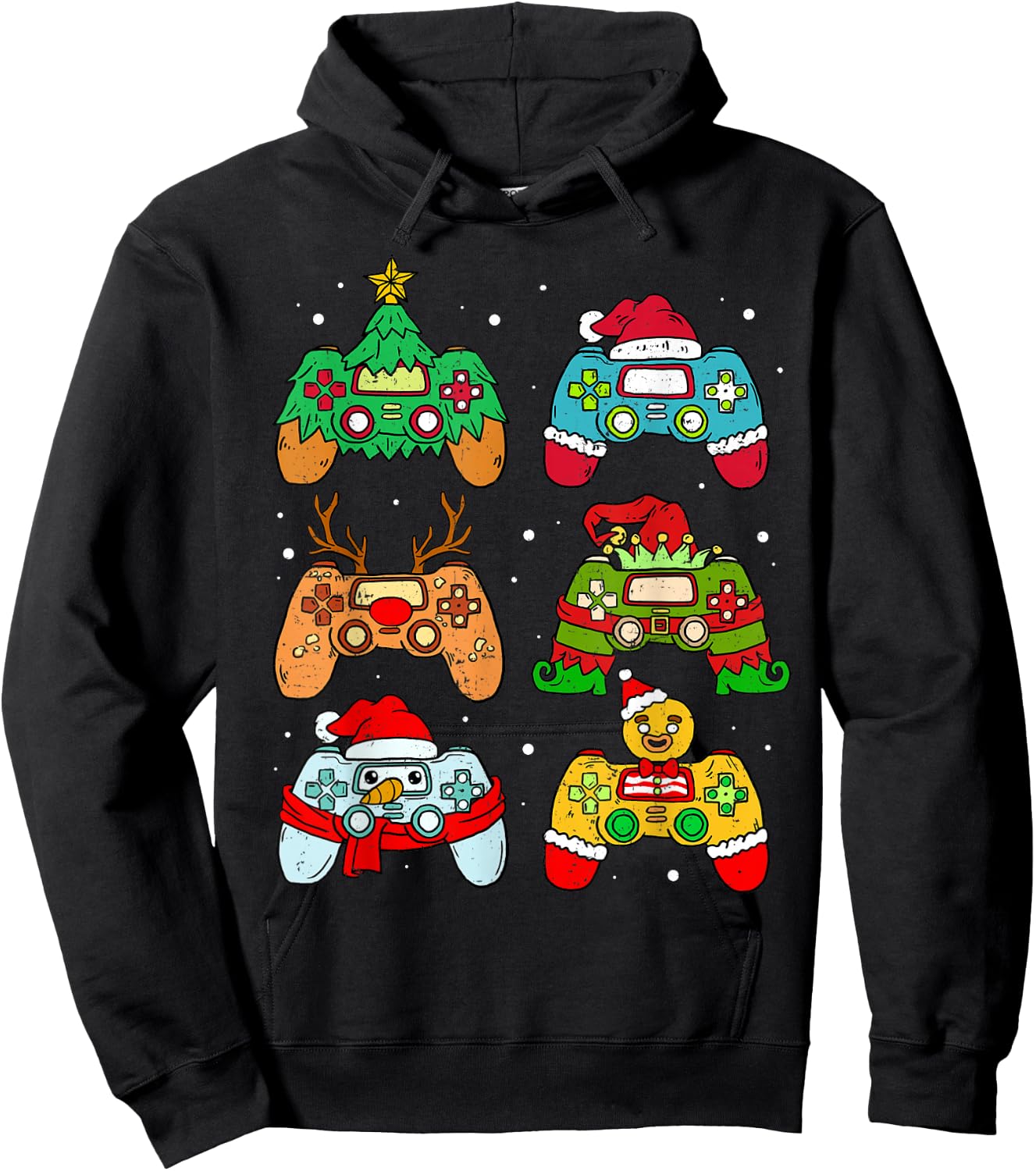 Christmas Santa Elf Gaming Controllers Snowman Boys Kids Hoodie - Hoodie | Black