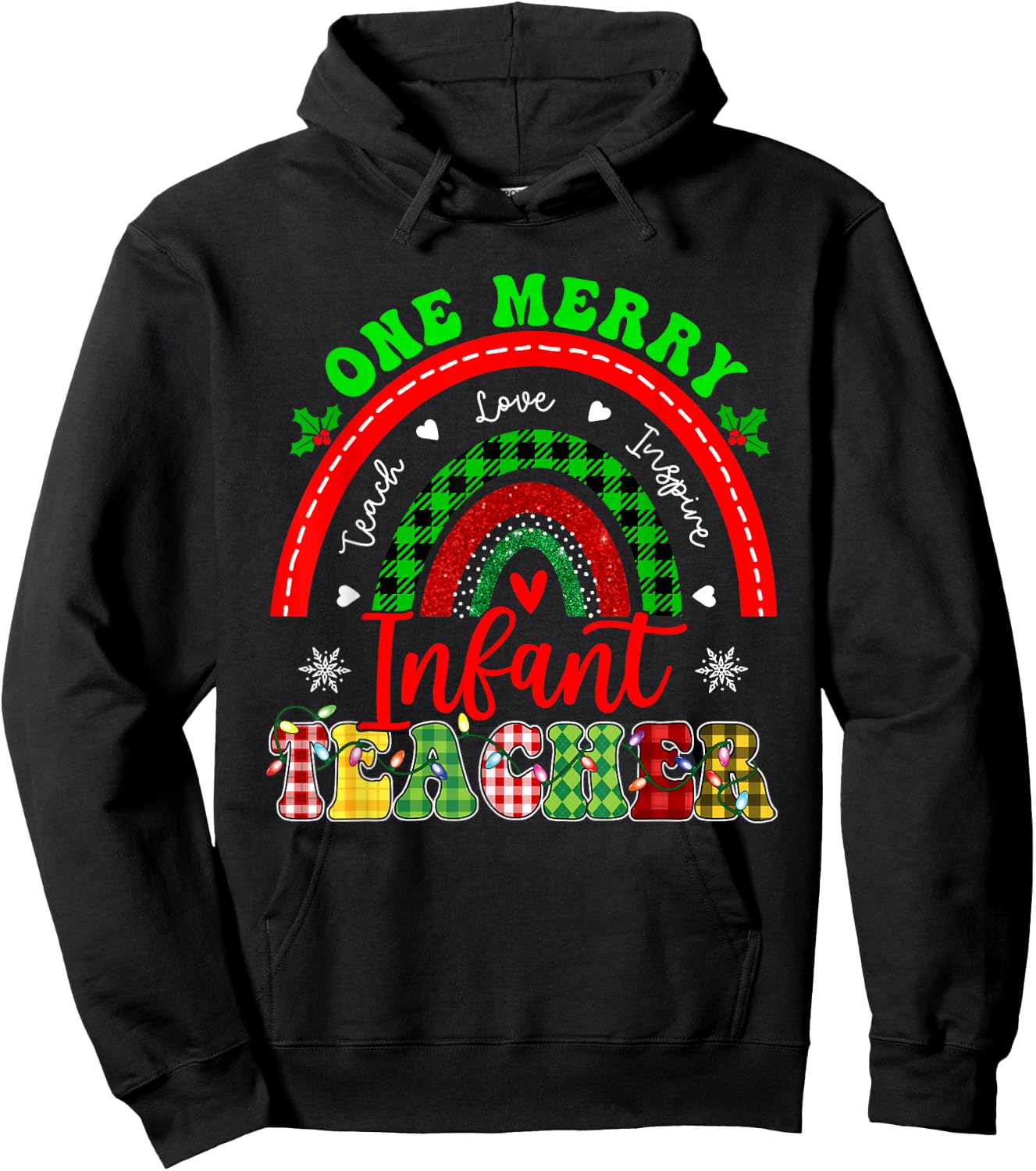 Xmas Teacher Rainbow One Merry Infant Teacher Christmas Hoodie - Hoodie | Black