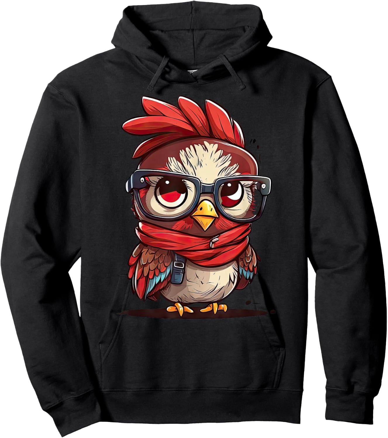 Cute Chicken With Bandana Headband and Glasses Women Girl Hoodie - Hoodie | Black