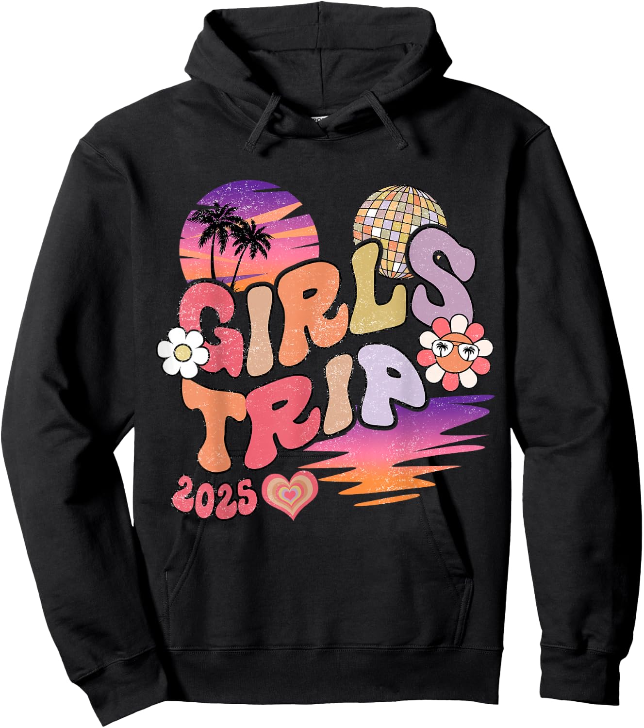 Girls Trip 2025 Retro Summer Vacation Besties Hoodie - Hoodie | Black