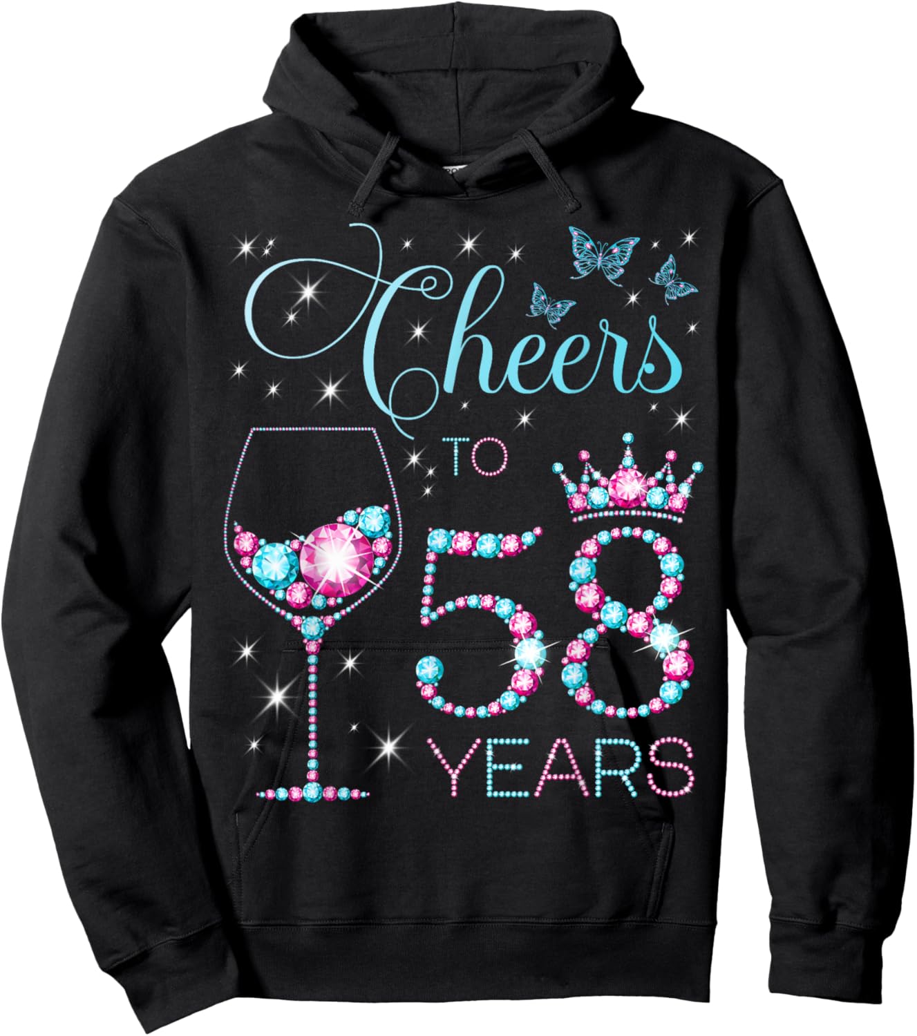 Cheers to 58 Years Old 58th Birthday Party 58th Happy Bday Hoodie - Hoodie | Black