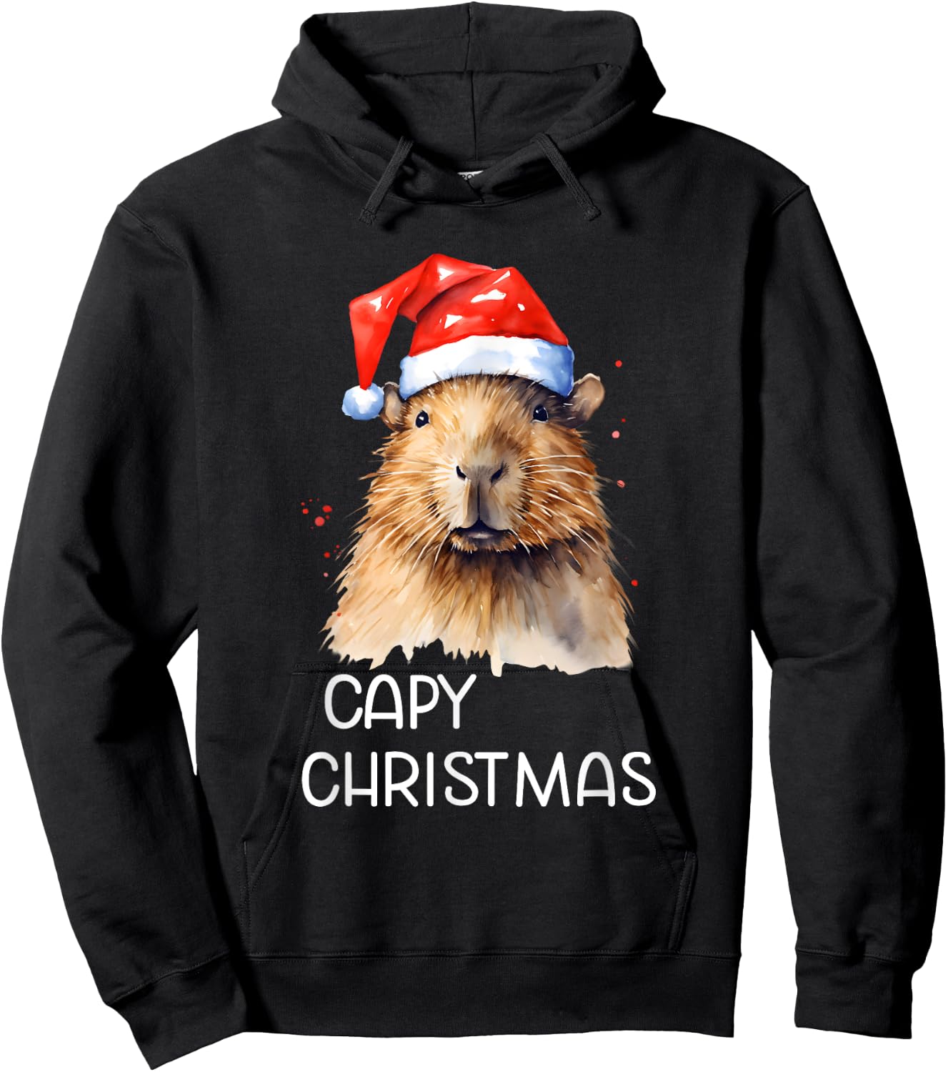 Capybara Capy Christmas Xmas Santa Hat Pajama Rodent Animal Hoodie - Hoodie | Black