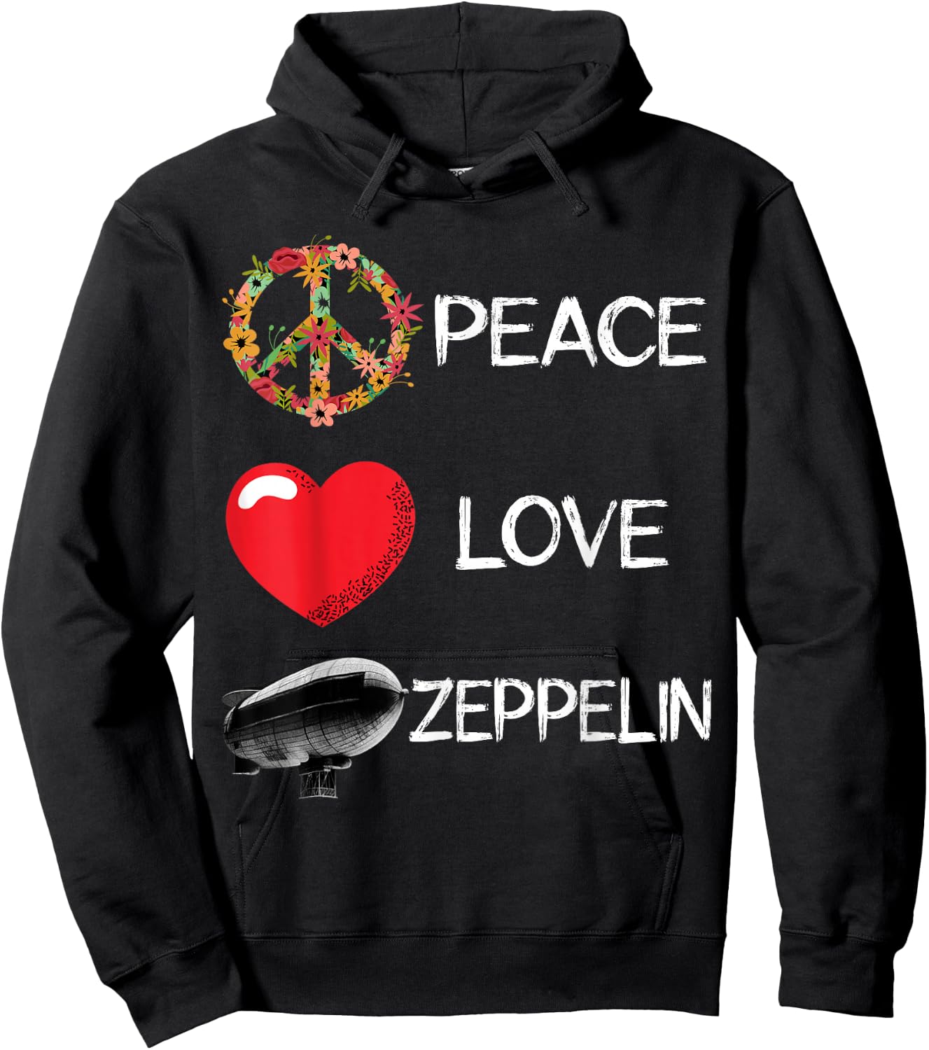 Love Peace Airship Zepelin Dirigible Blimp Zeppelin Hoodie - Hoodie | Black