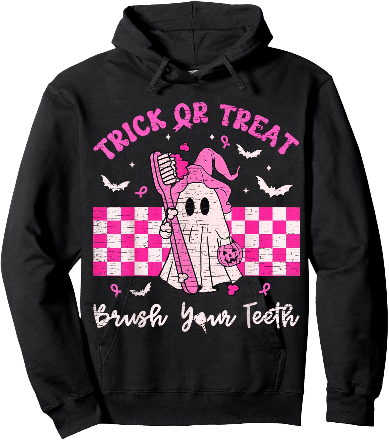 Wear A Pink Trick Or Treat Brush Your Teeth Dental Halloween Hoodie - Hoodie | Black