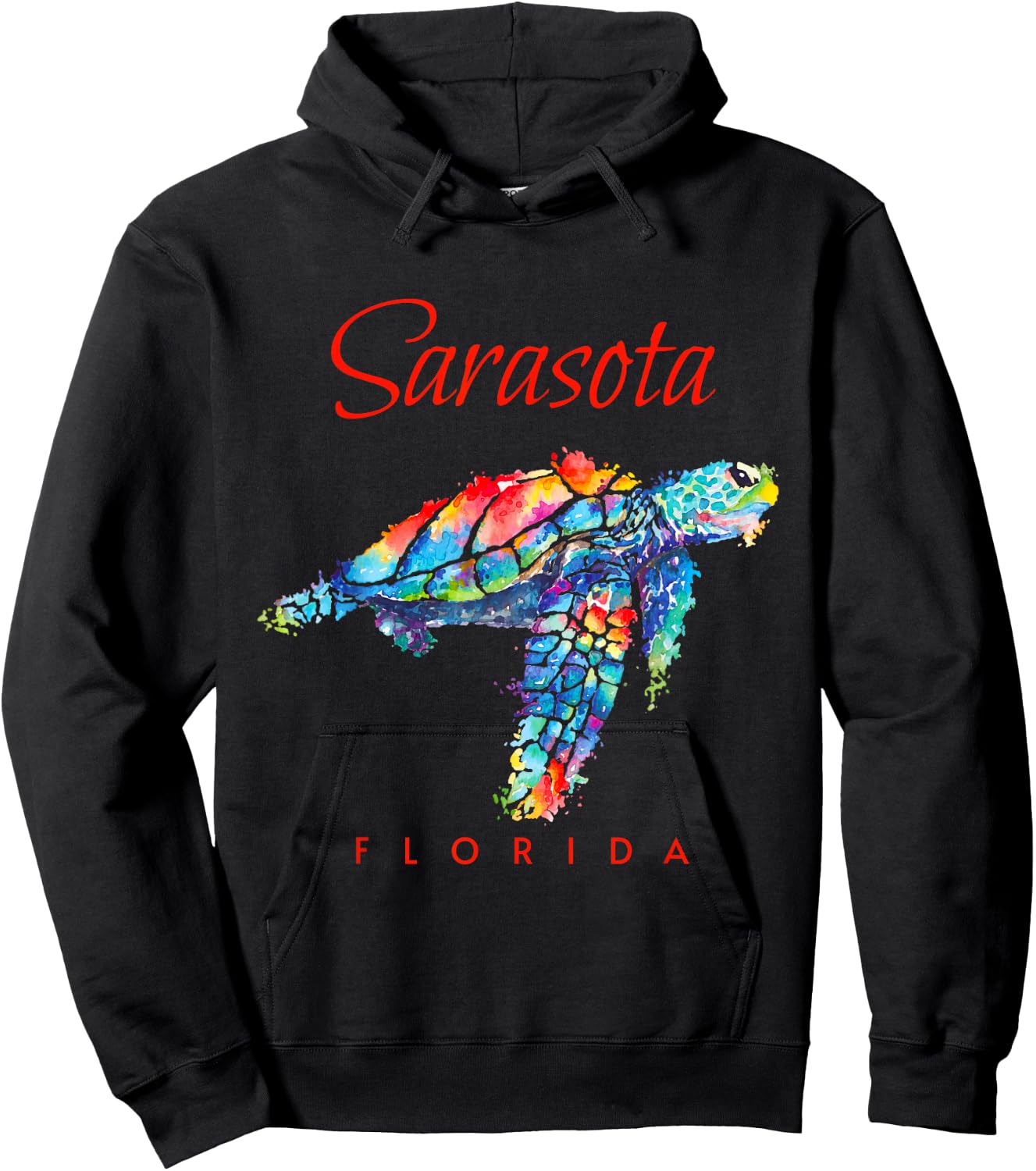 Sarasota Florida Watercolor Sea Turtle Hoodie - Hoodie | Black