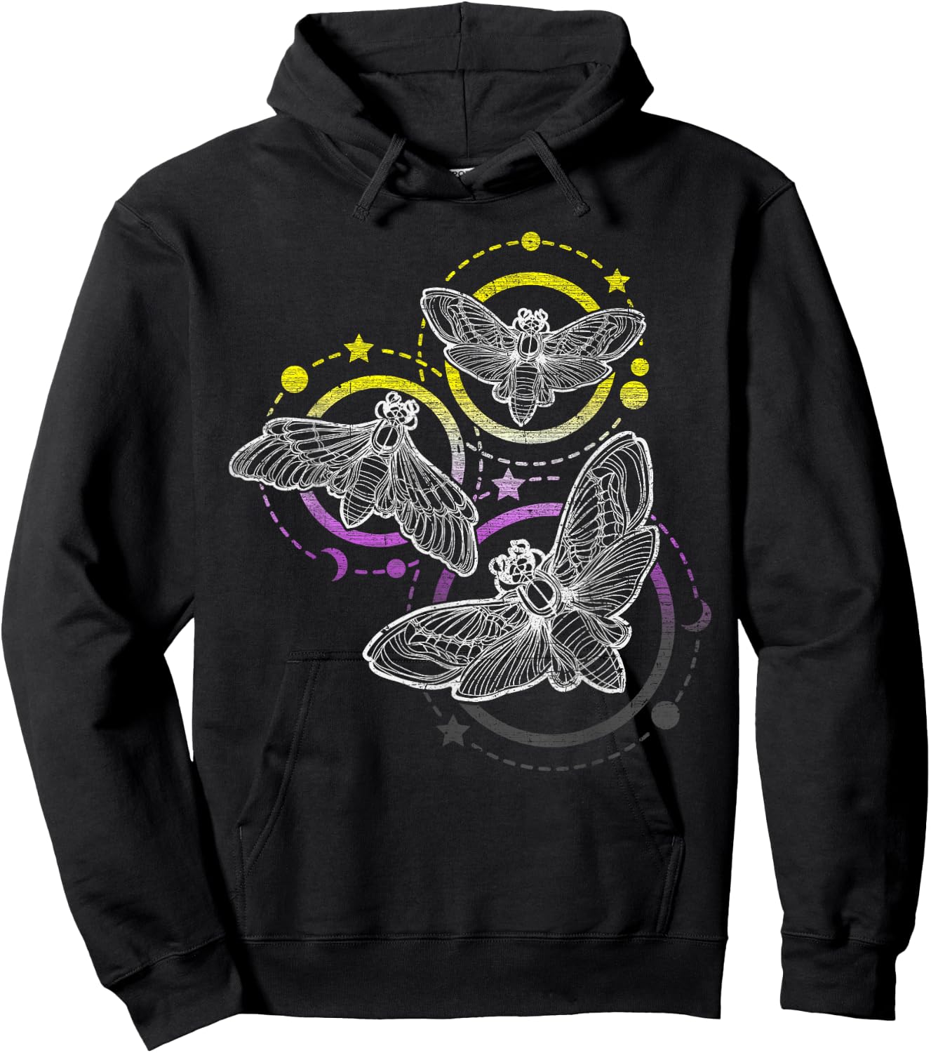 Nonbinary Flag Colors, Occult Butterflies Hoodie - Hoodie | Black