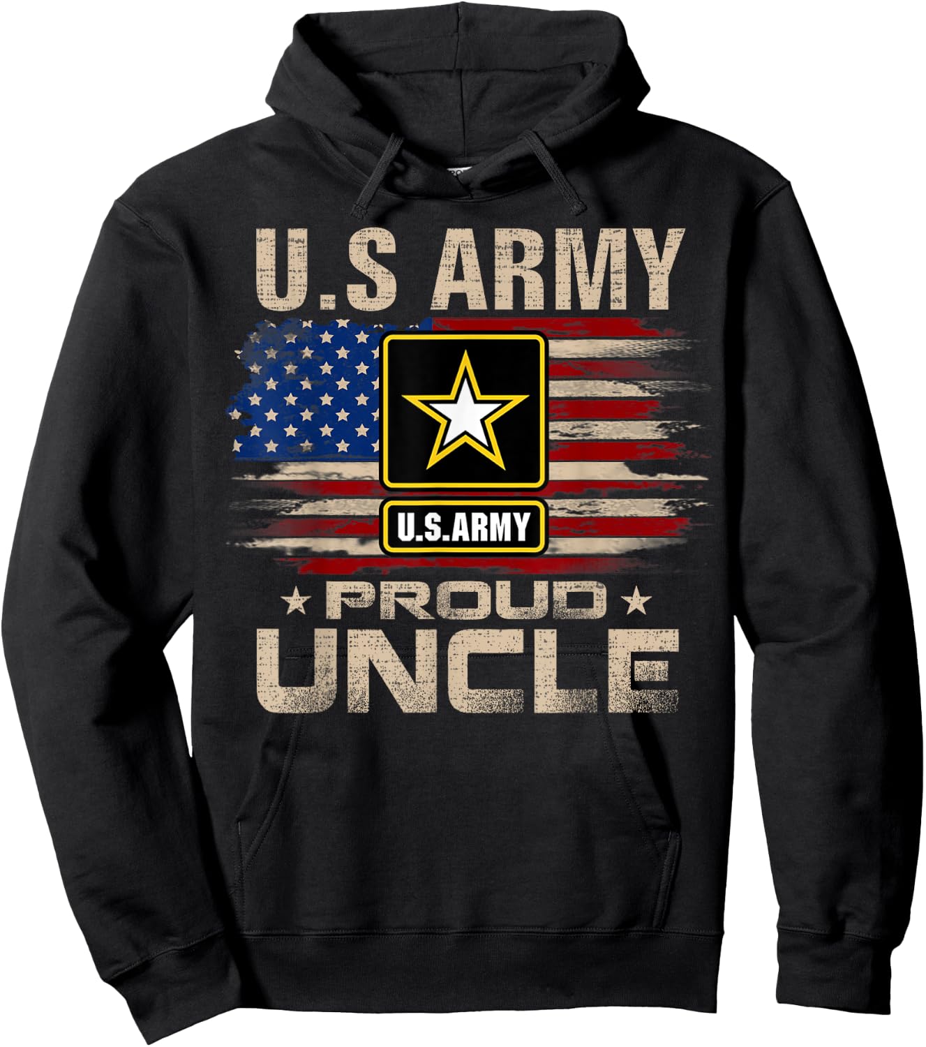 Vintage U.S Army Proud Uncle With American Flag Hoodie - Hoodie | Black