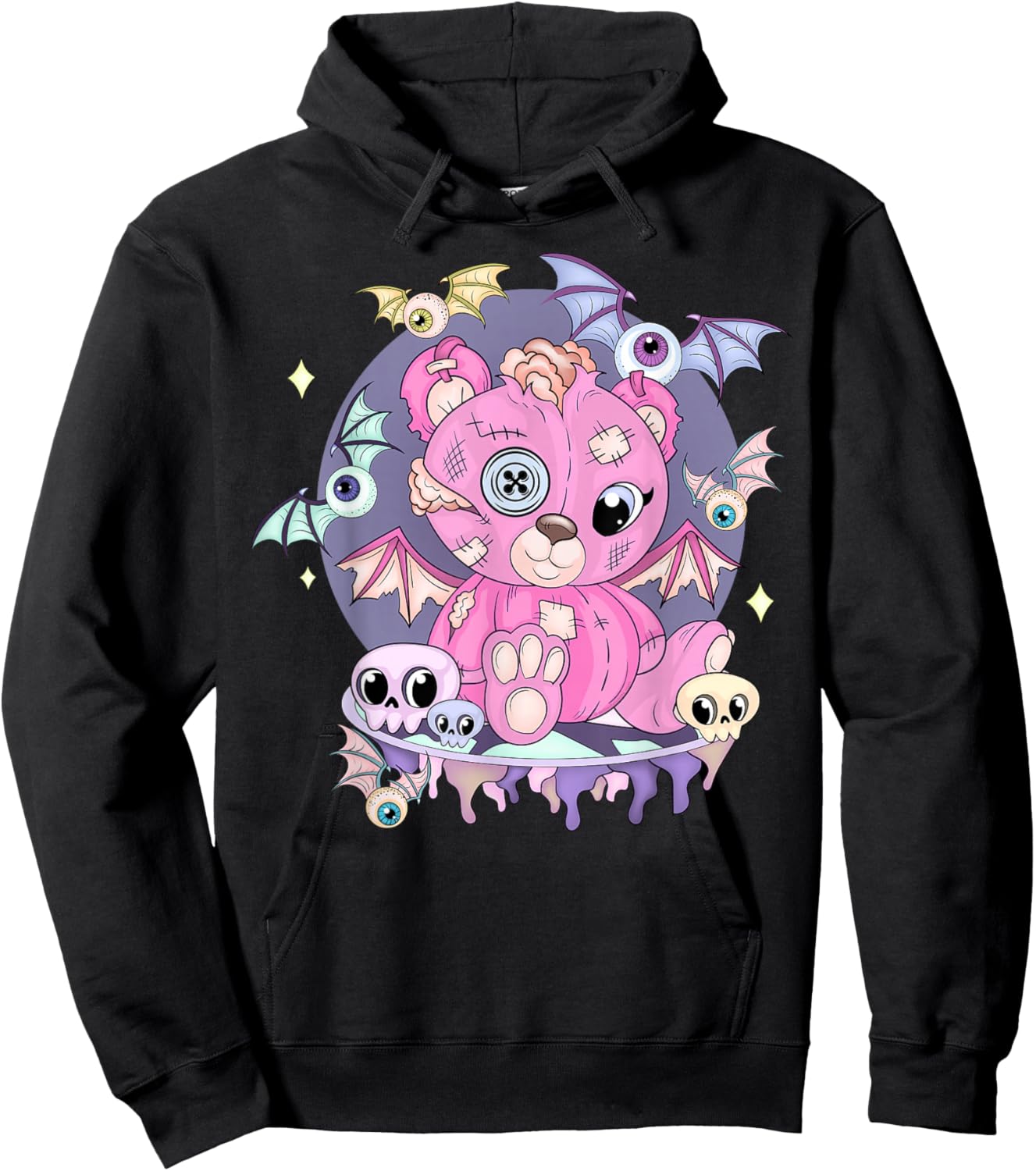 Pastel Goth Cute Creepy Teddy Bear Japanese Kawaii Menhera Hoodie - Hoodie | Black