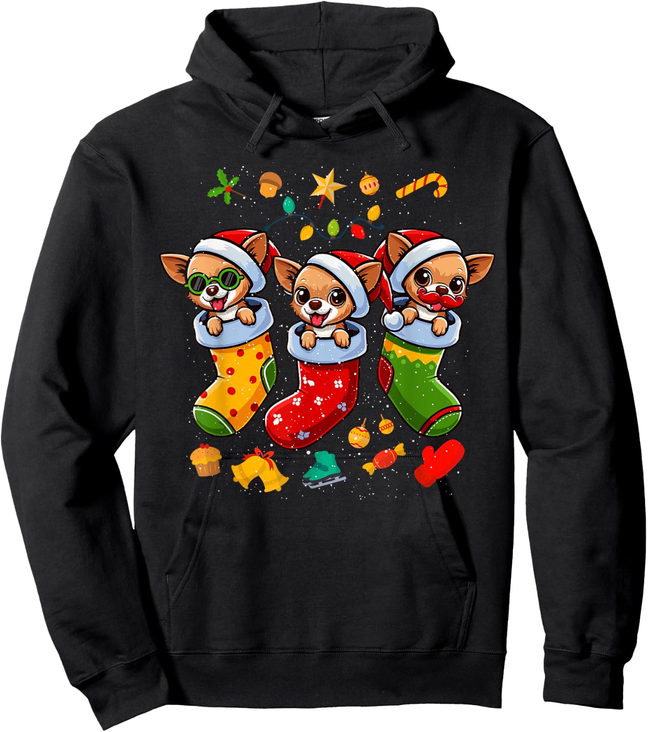 Chihuahua Santa Claus Christmas Stocking Dog X-Mas Dogs Hoodie - Hoodie | Black
