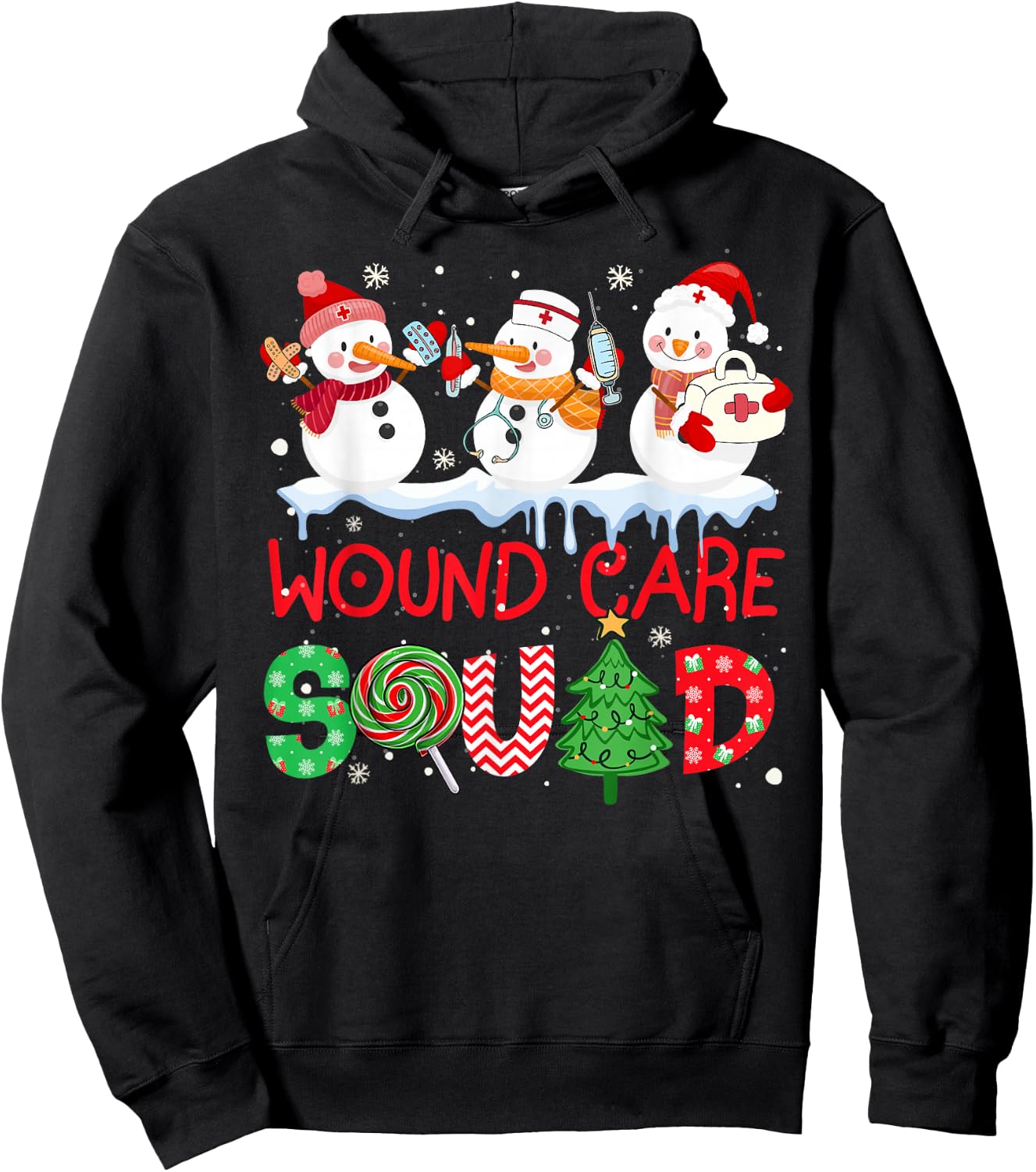 Snowman Wound Care Nurse Squad Christmas Holiday Matching Hoodie - Hoodie | Black
