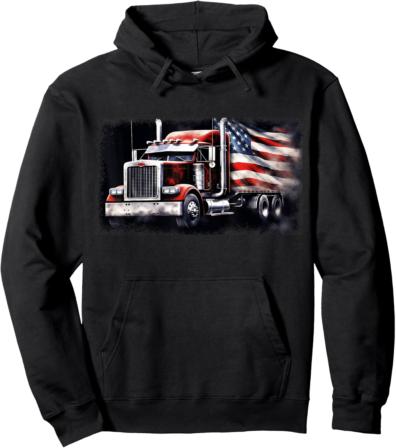 US American Flag Semi Truck Driver Trucker Hoodie - Hoodie | Black