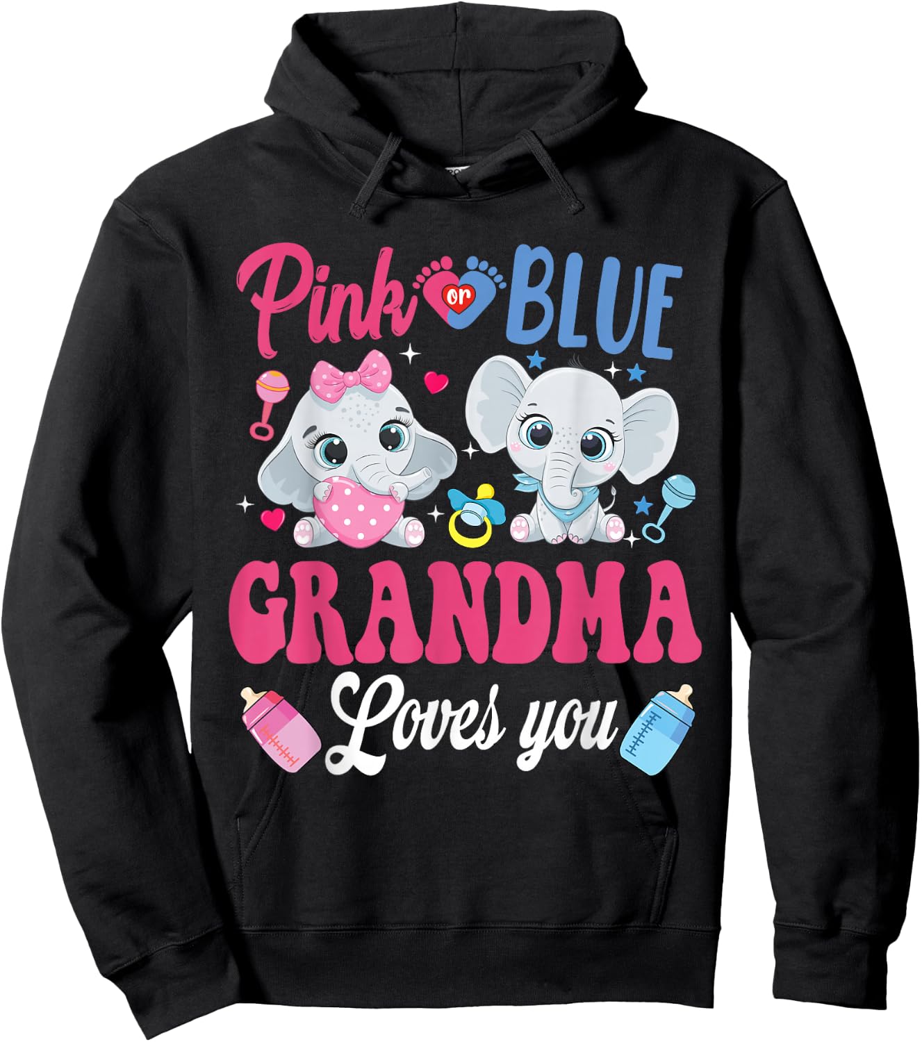 Pink Or Blue Grandma Loves Your shirt Elephant Gender Reveal Hoodie - Hoodie | Black