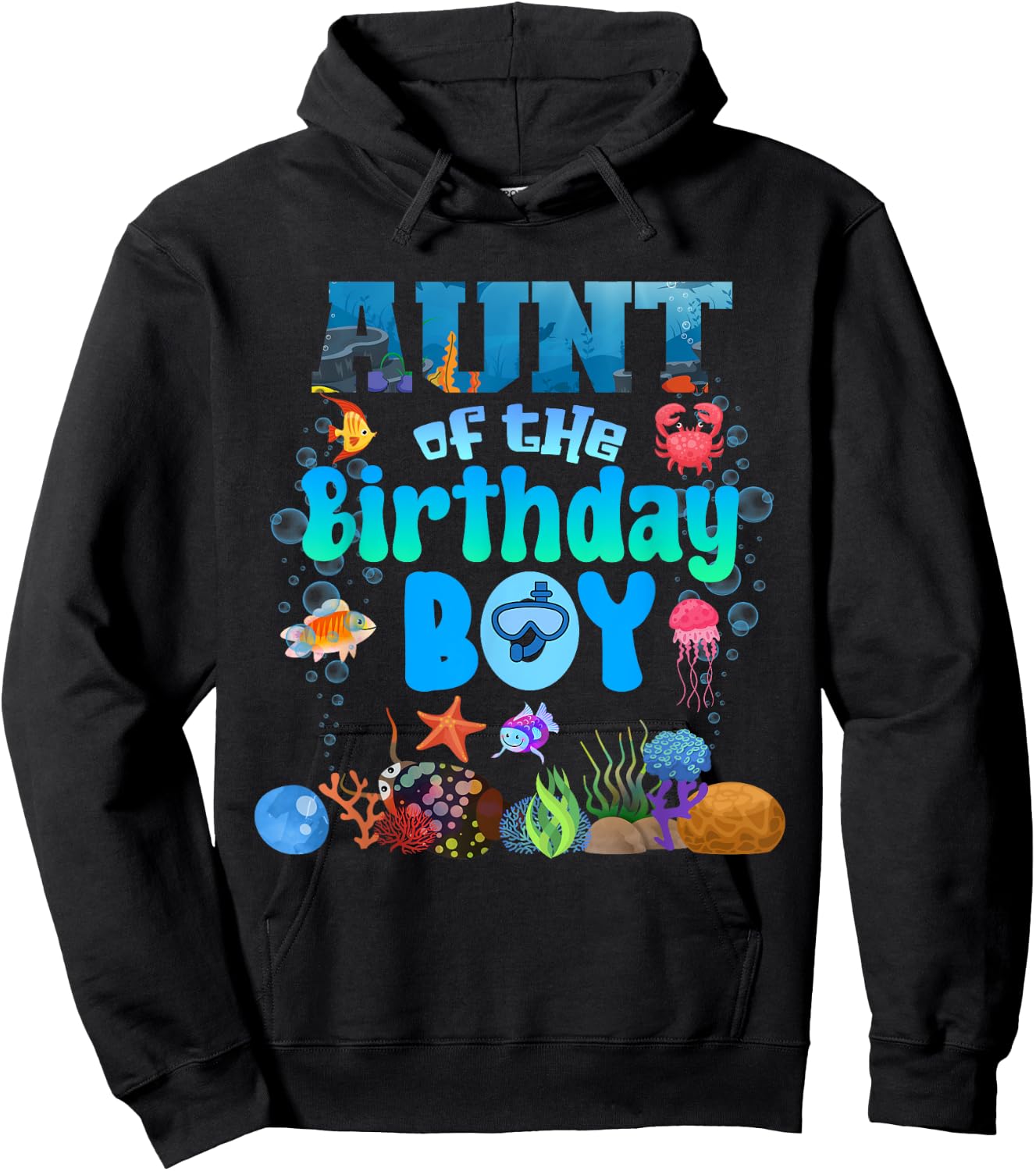 Aunt Of The Birthday Boy Aquarium Sea Animals Matching Hoodie - Hoodie | Black