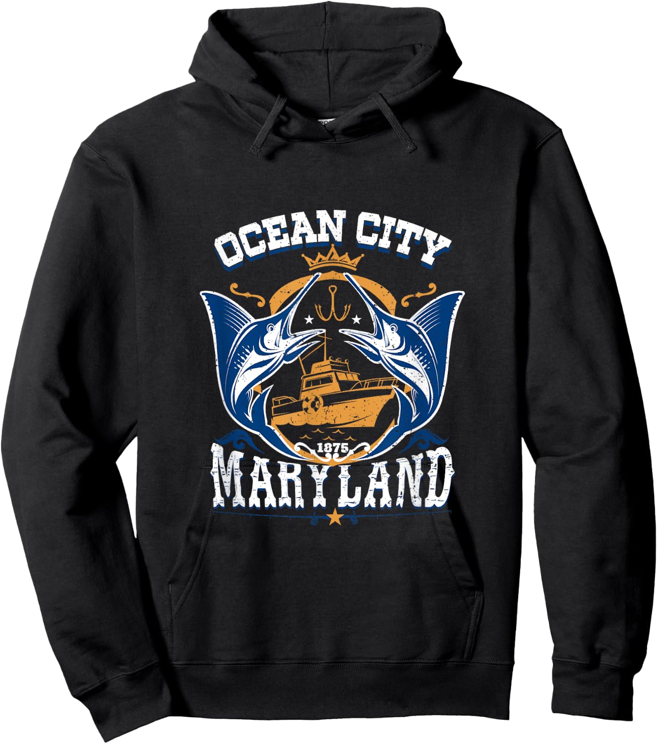 Vintage Ocean City Maryland White Marlin Fishing Hoodie - Hoodie | Black