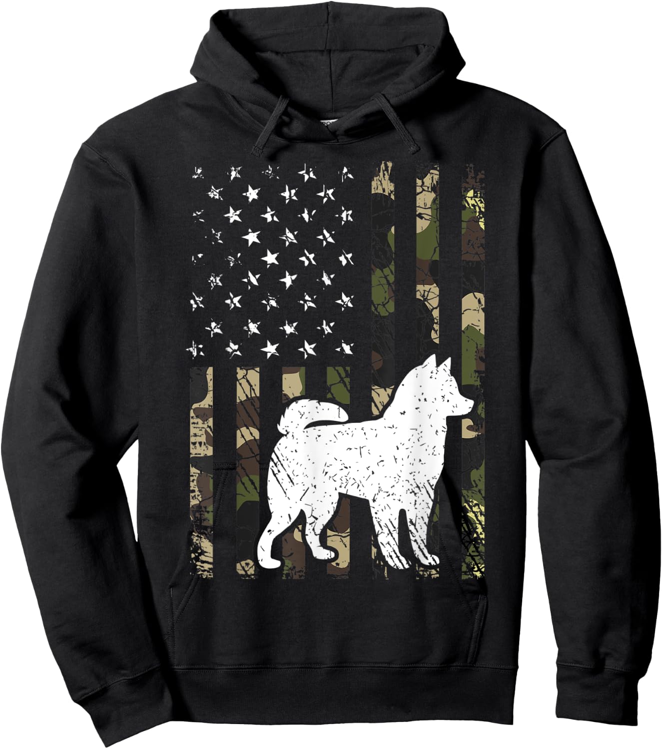 Alaskan Klee Kai Dog Dad Mom Camouflage USA Flag Women Kids Hoodie - Hoodie | Black