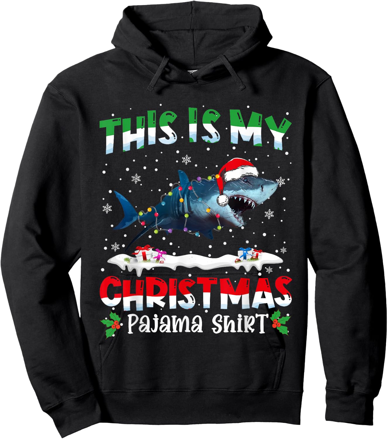 This Is My Christmas Pajama Shirt Cute Shark Animals Hoodie - Hoodie | Black