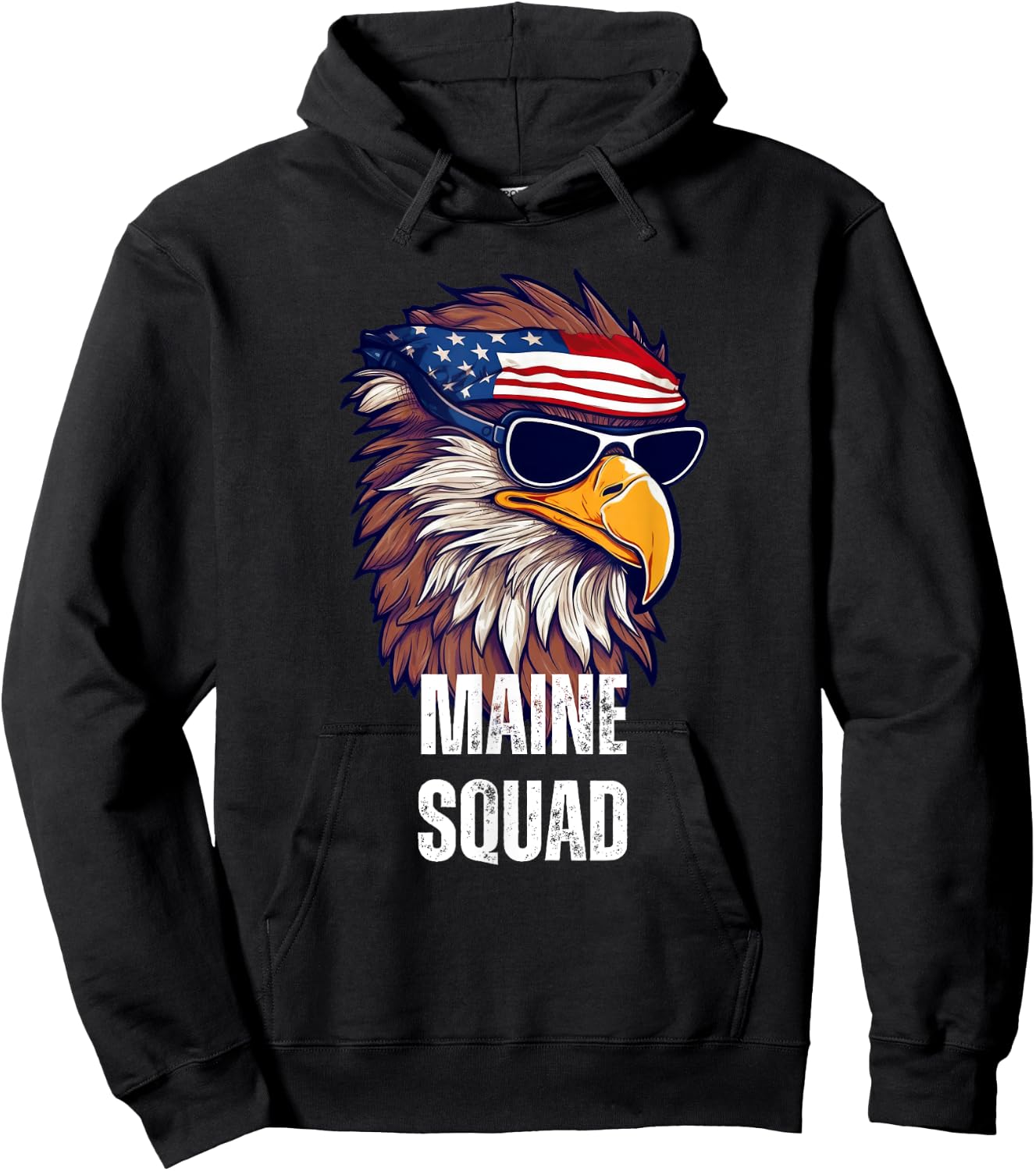 Maine Squad - Retro Bald Eagle American Flag Bandana Hoodie - Hoodie | Black