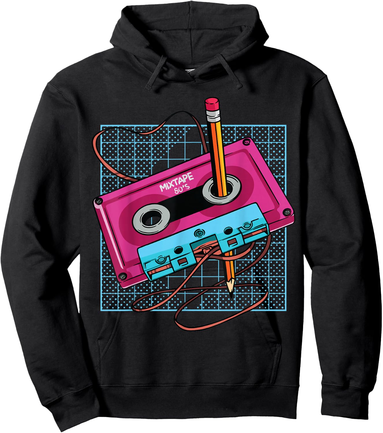Vintage Cassette Tape Pencil 70s 80s 90s Music Mixtape Retro Hoodie - Hoodie | Black