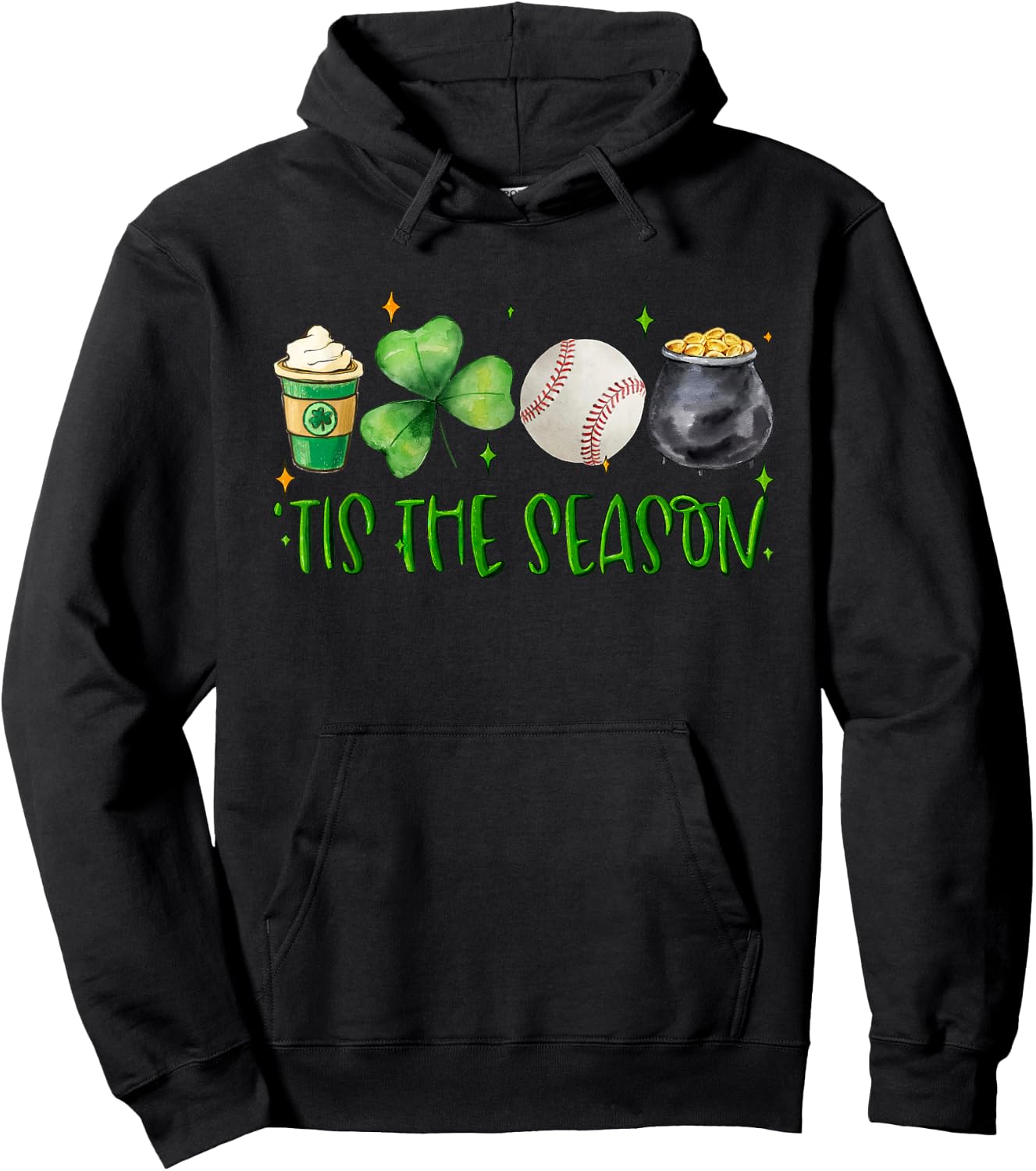 Tis The Season Clover Latte Saint Patricks Day Baseball Hoodie - Hoodie | Black