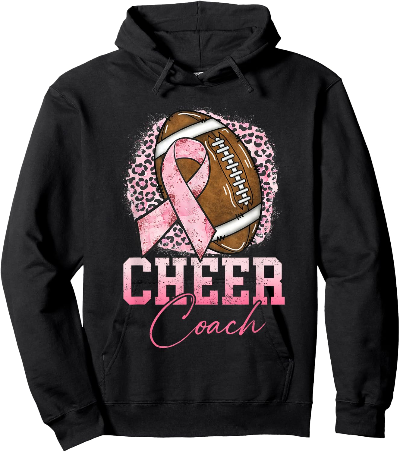 Football Cheer Coach Pink Ribbon Breast Cancer Awareness Hoodie - Hoodie | Black