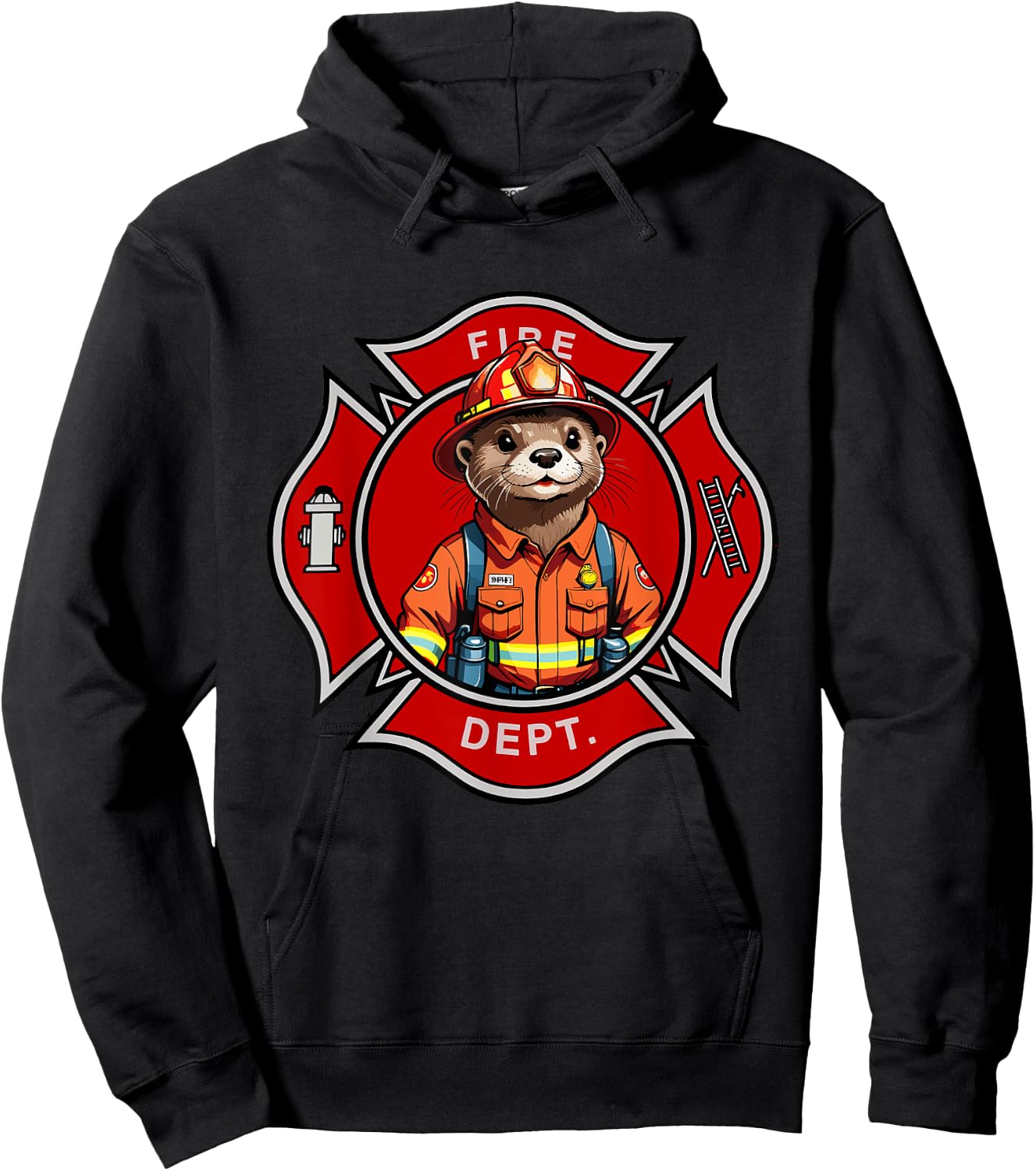 World's Best Firefighter Otter Patriotic Dad Department Hoodie - Hoodie | Black
